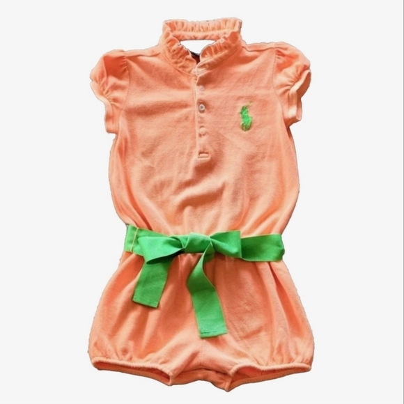 Ralph Lauren Other - Ralph Lauren Romper w/ Sash Size 24 Month Colors Bright Coral &Lime Green